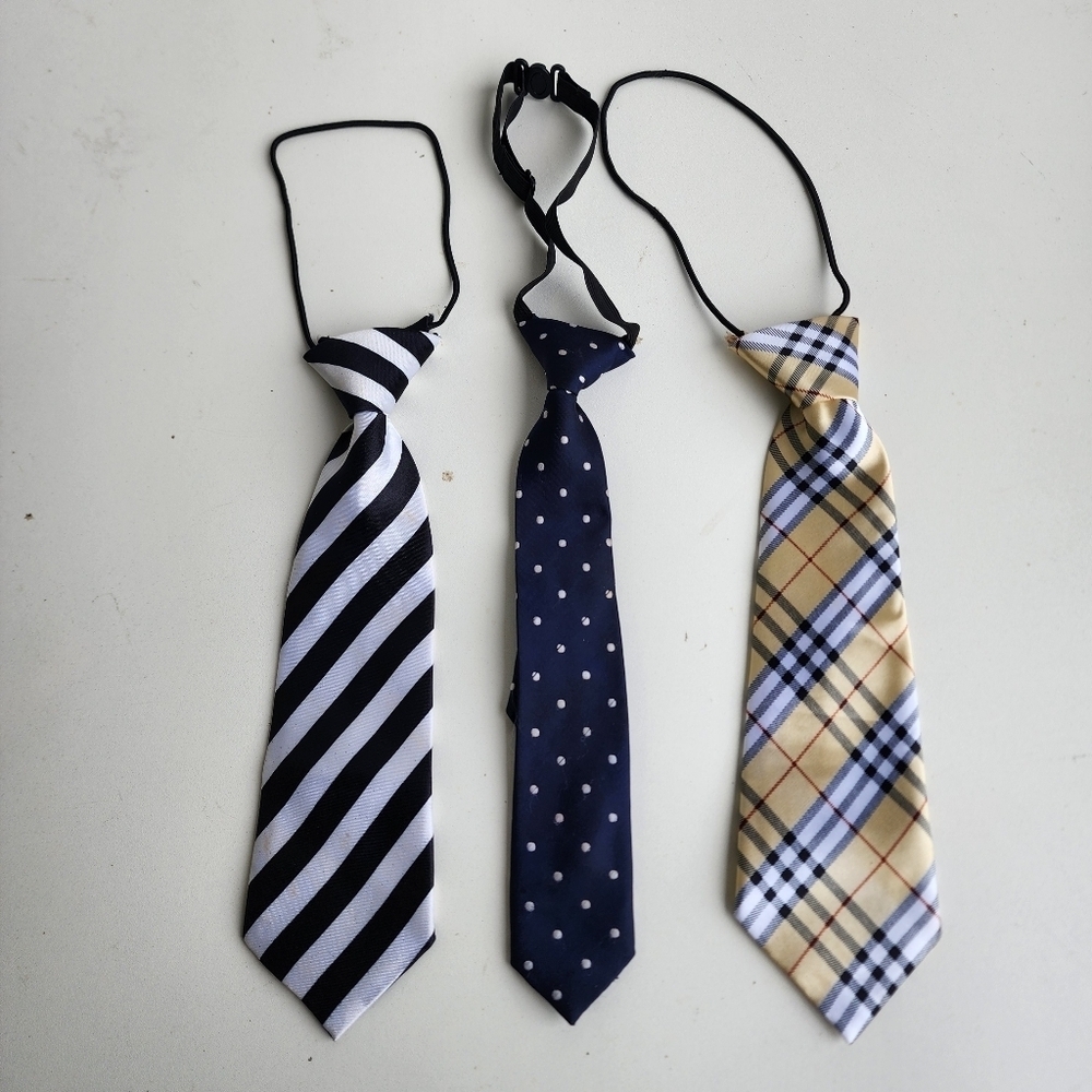 Lot Of 3  Pre-tied Ties Toddler Kids Size Blue Beige Black White
